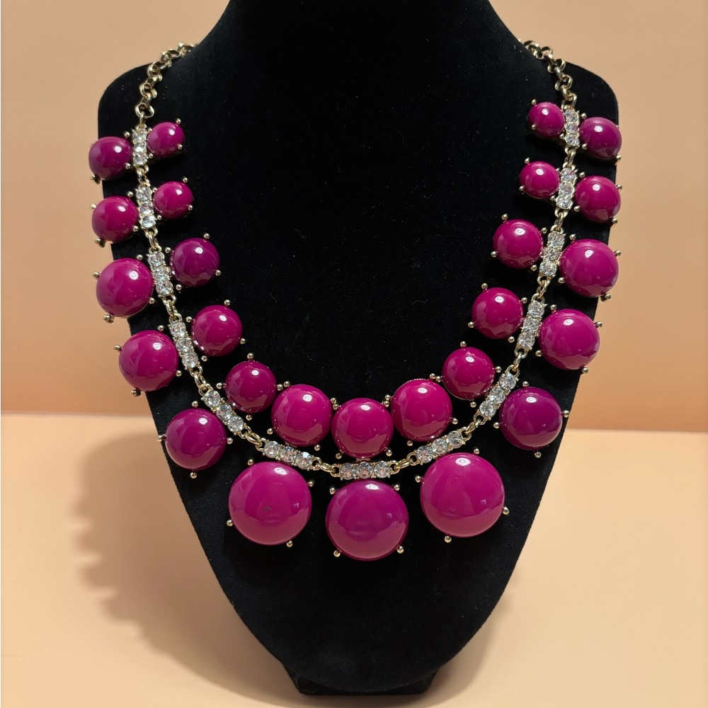 🌻Natasha Gold Tone Burgundy Acrylic & Crystal Necklace 19”+3”